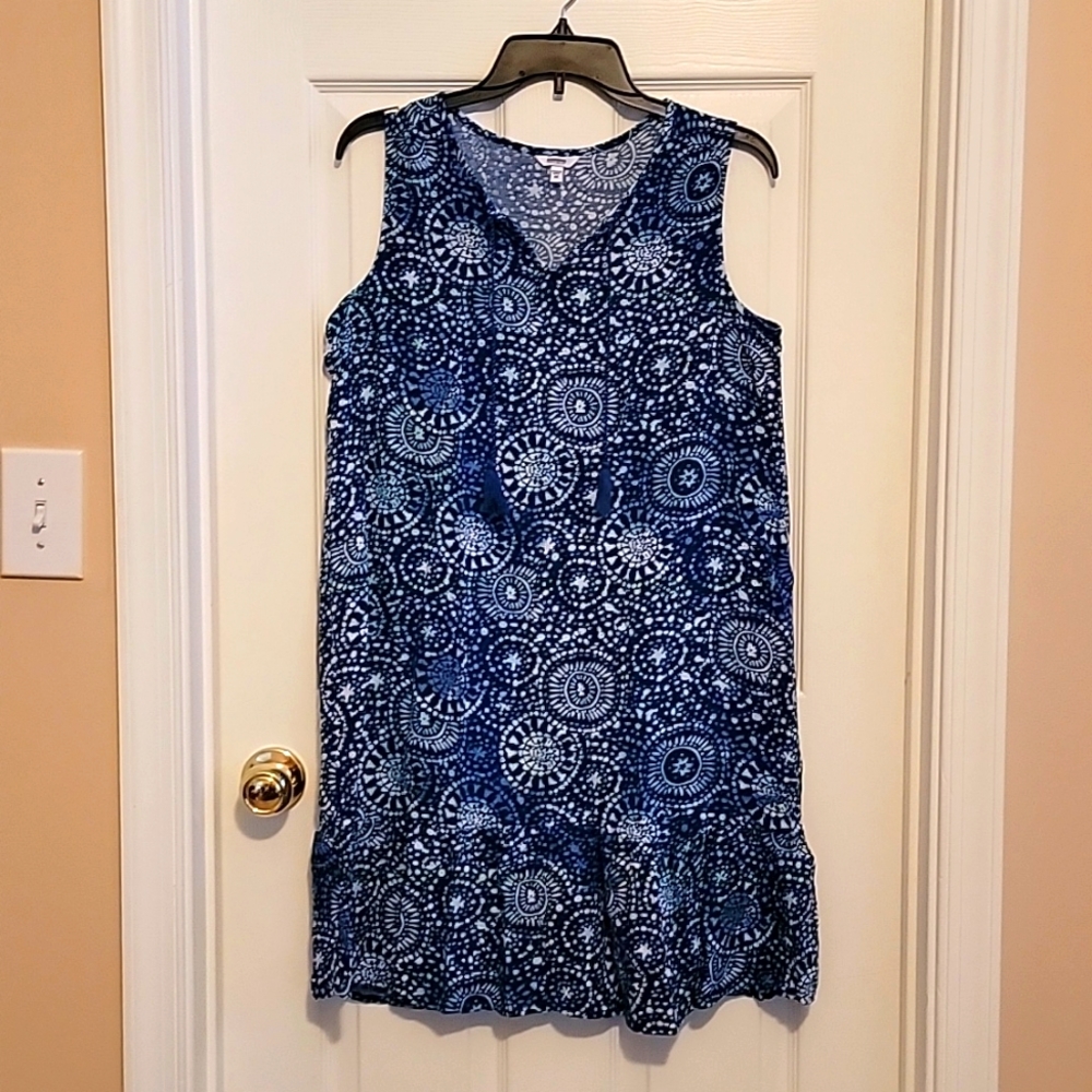 Sonoma Blue Marbled Design V-Neck Dress - Size M